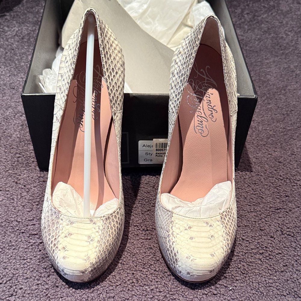 Alejandro Ingelmo Cream Snakeskin Heels